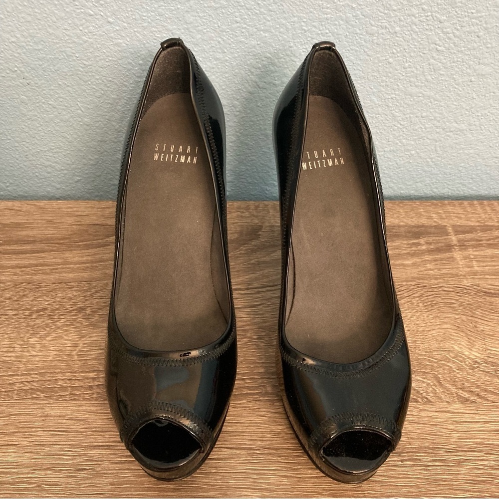Stuart Weitzman Peep Toe Pump Heels - Black - 7M - Picture 1 of 10